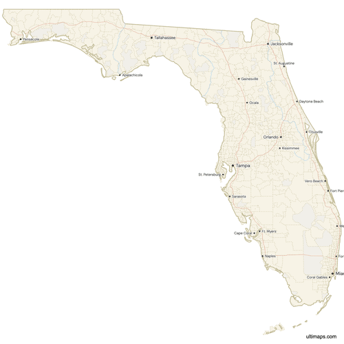 Preview of Map of Florida with Cities and Roads