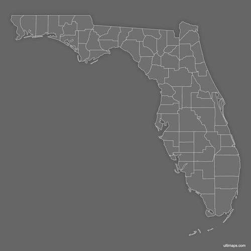 Preview of Blank Map of Florida Counties (Dark)
