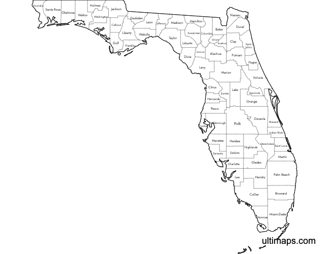 Preview of Labeled Map of Florida Counties (A4)