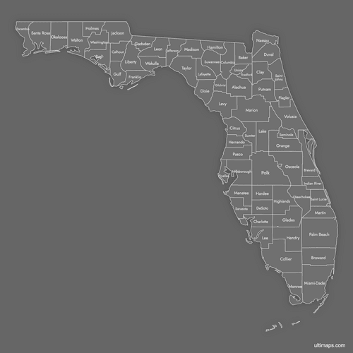 Preview of Labeled Map of Florida Counties (Dark)