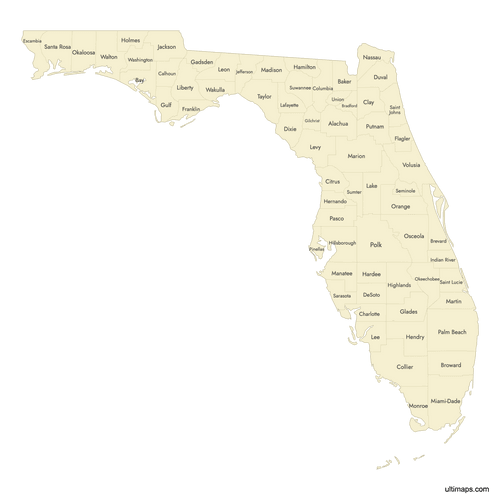 Preview of Labeled Map of Florida Counties