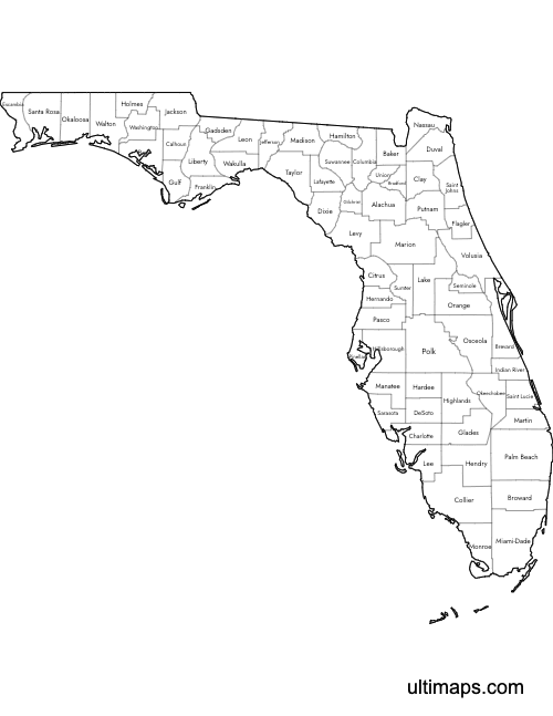 Preview of Labeled Map of Florida Counties (Letter)