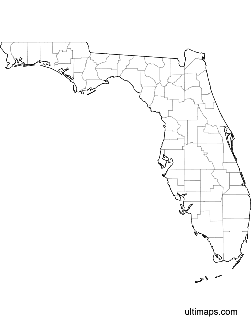 Preview of Outlined Map of Florida Counties (Letter)