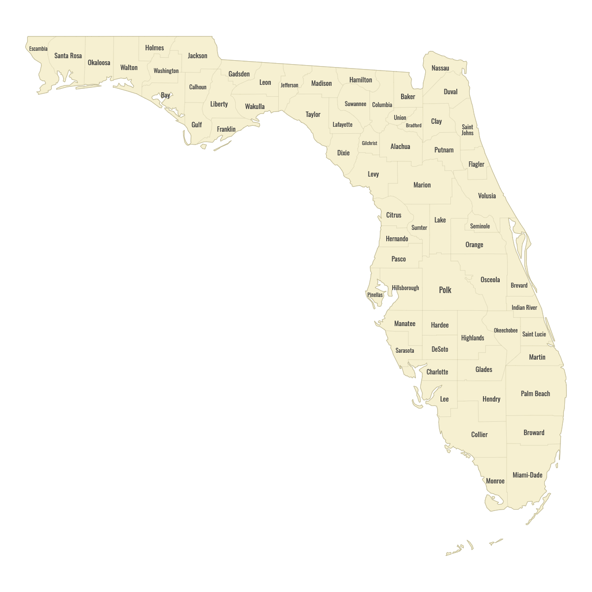 Blank Map of Florida Counties With Labels