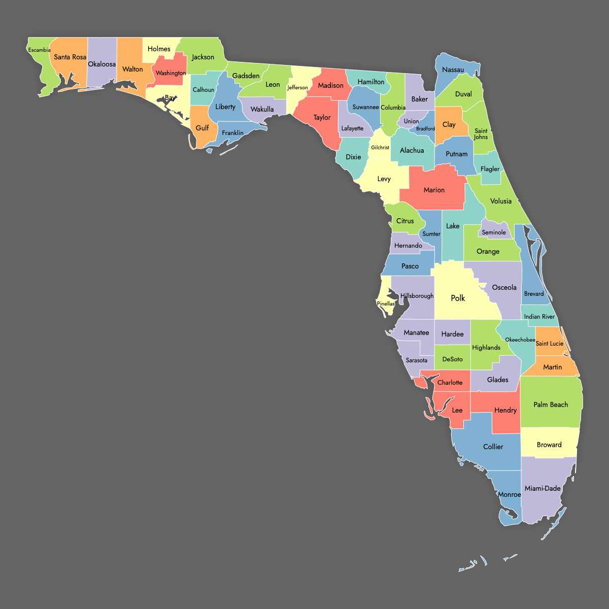 Custom Map of Florida Counties With Labels