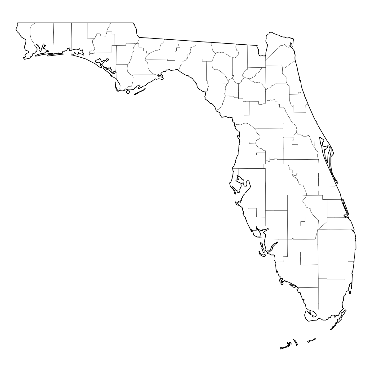 Outlined Map of Florida Counties
