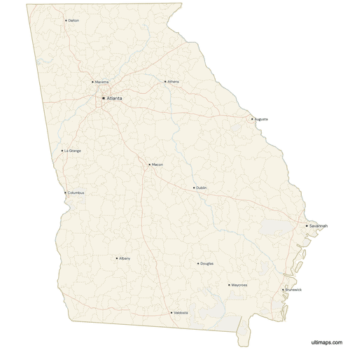 Preview of Map of Georgia with Cities and Roads