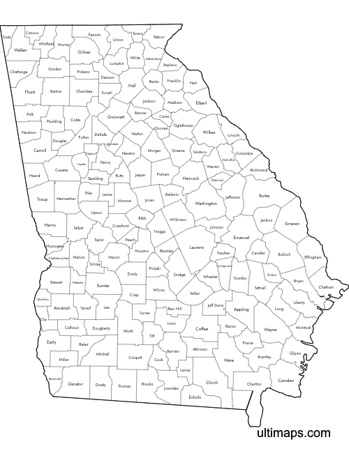 Preview of Labeled Map of Georgia Counties (Letter)
