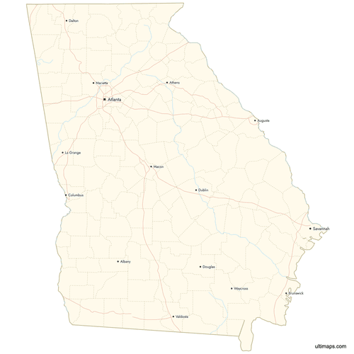 Preview of Map of Georgia Counties with Cities