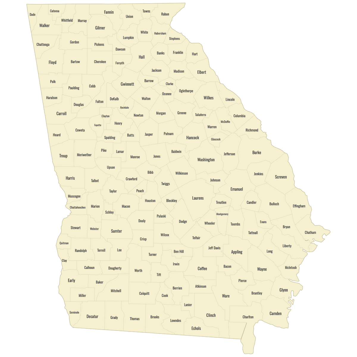 Blank Map of Georgia Counties With Labels