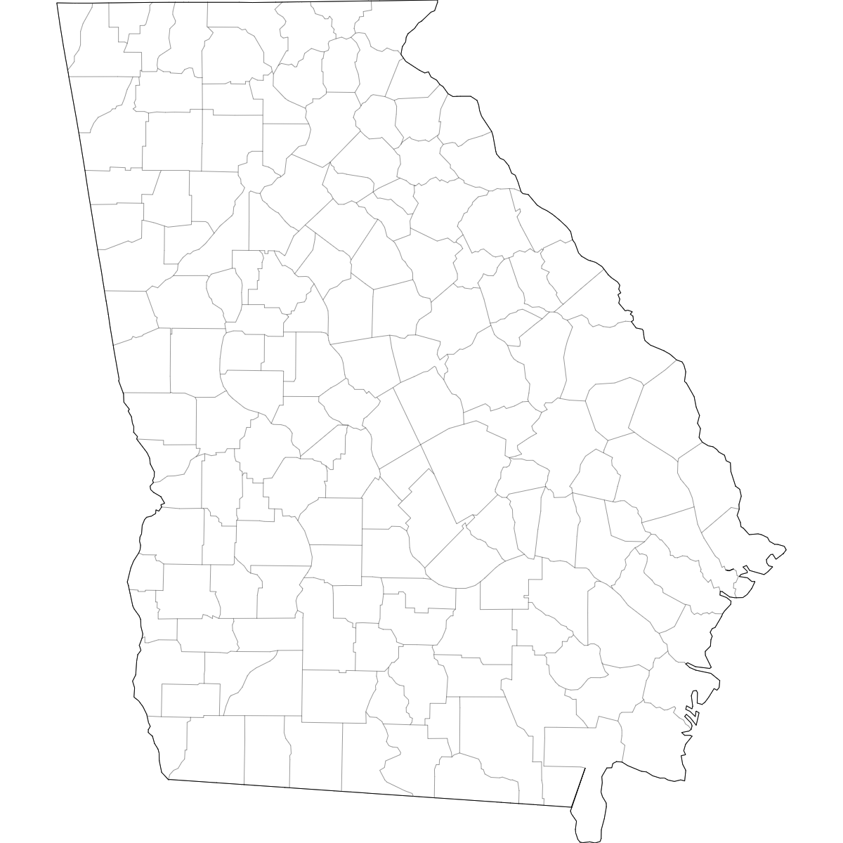 Blank outline map of Georgia showing county borders