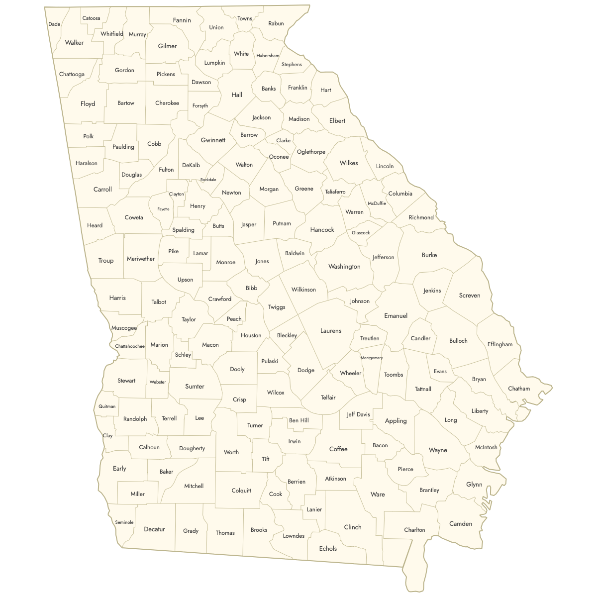 Unstyled Map of Georgia Counties With Labels