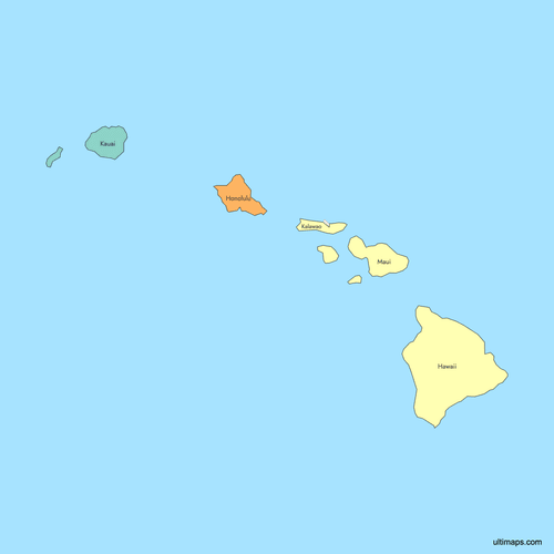Preview of Colored Map of Hawaii Counties with Surrounding Areas
