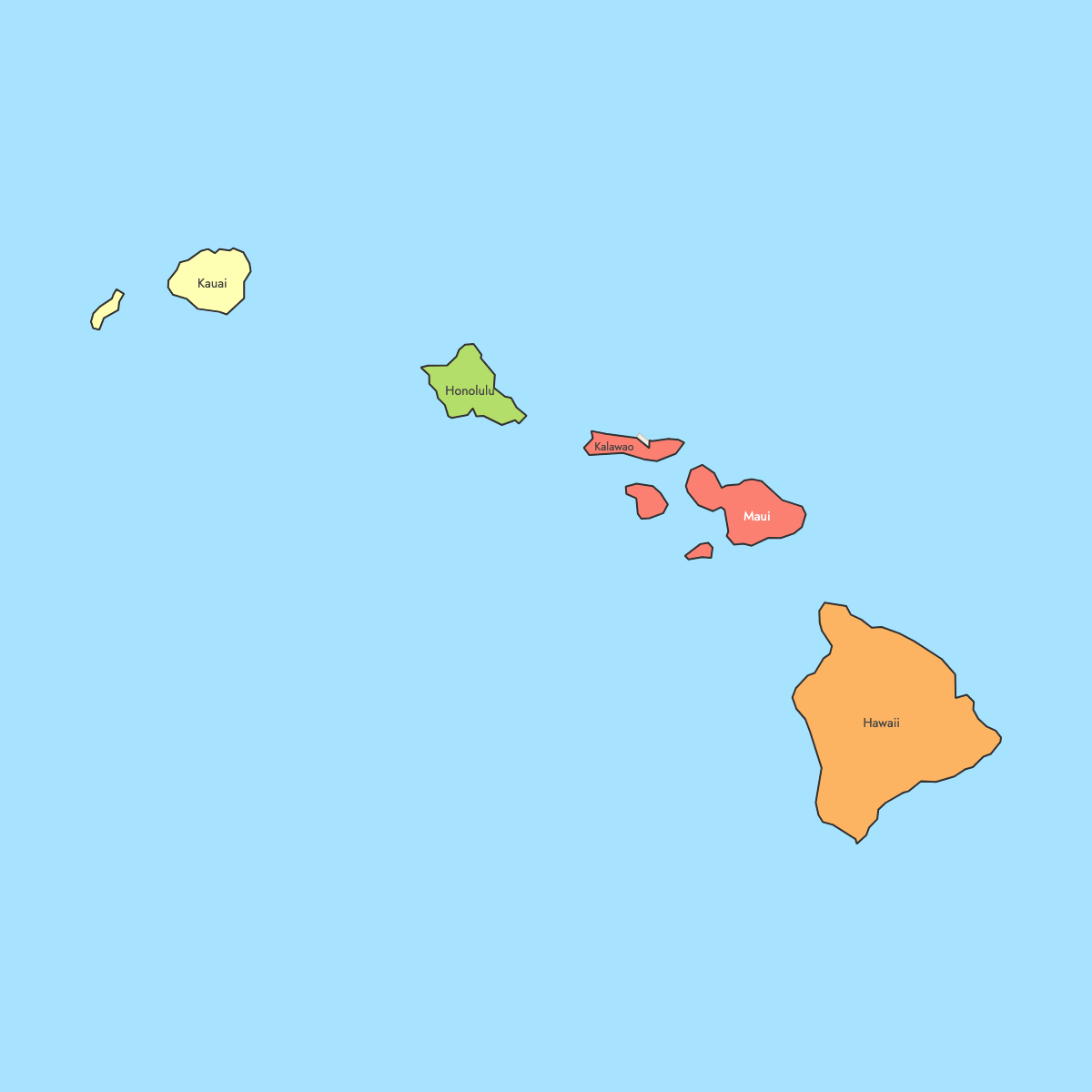 Custom Map of Hawaii Counties with Surrounding Areas