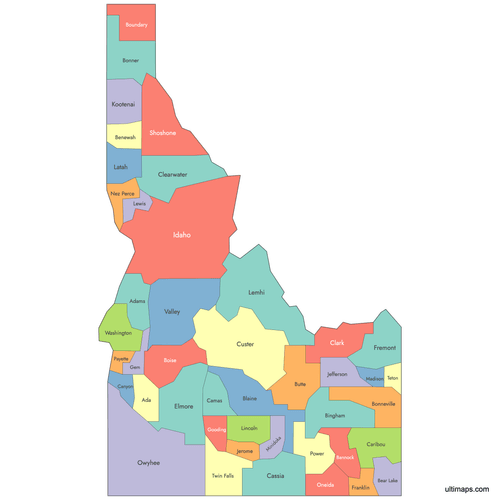 Preview of Labeled Map of Idaho Counties