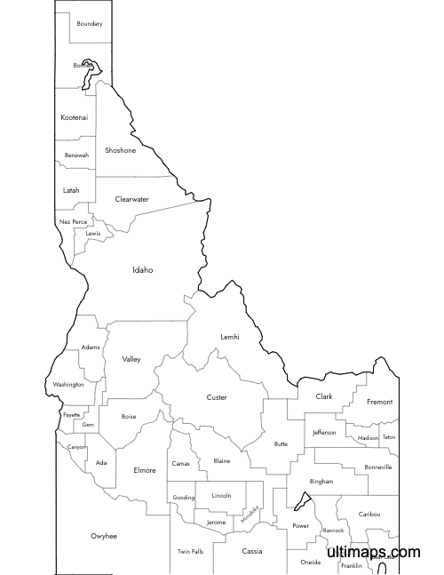 Preview of Labeled Map of Idaho Counties (A4)
