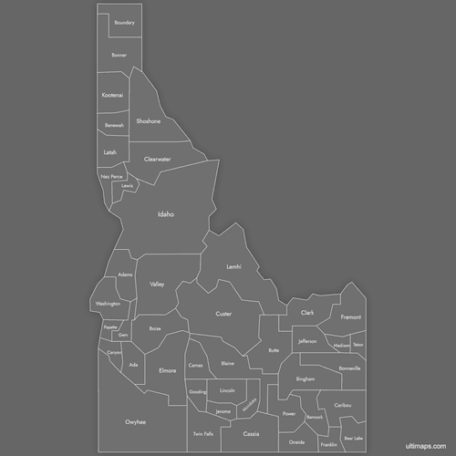 Preview of Labeled Map of Idaho Counties (Dark)