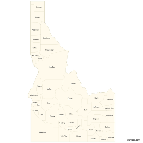 Preview of Labeled Map of Idaho Counties