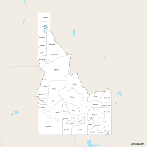 Preview of Labeled Map of Idaho Counties with Surrounding Areas