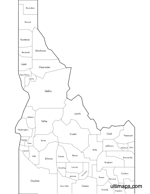 Preview of Labeled Map of Idaho Counties (Letter)
