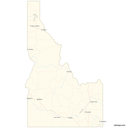 Preview of Map of Idaho Counties with Cities