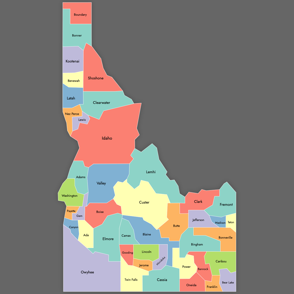 Custom Map of Idaho Counties with Labels (Dark Theme)