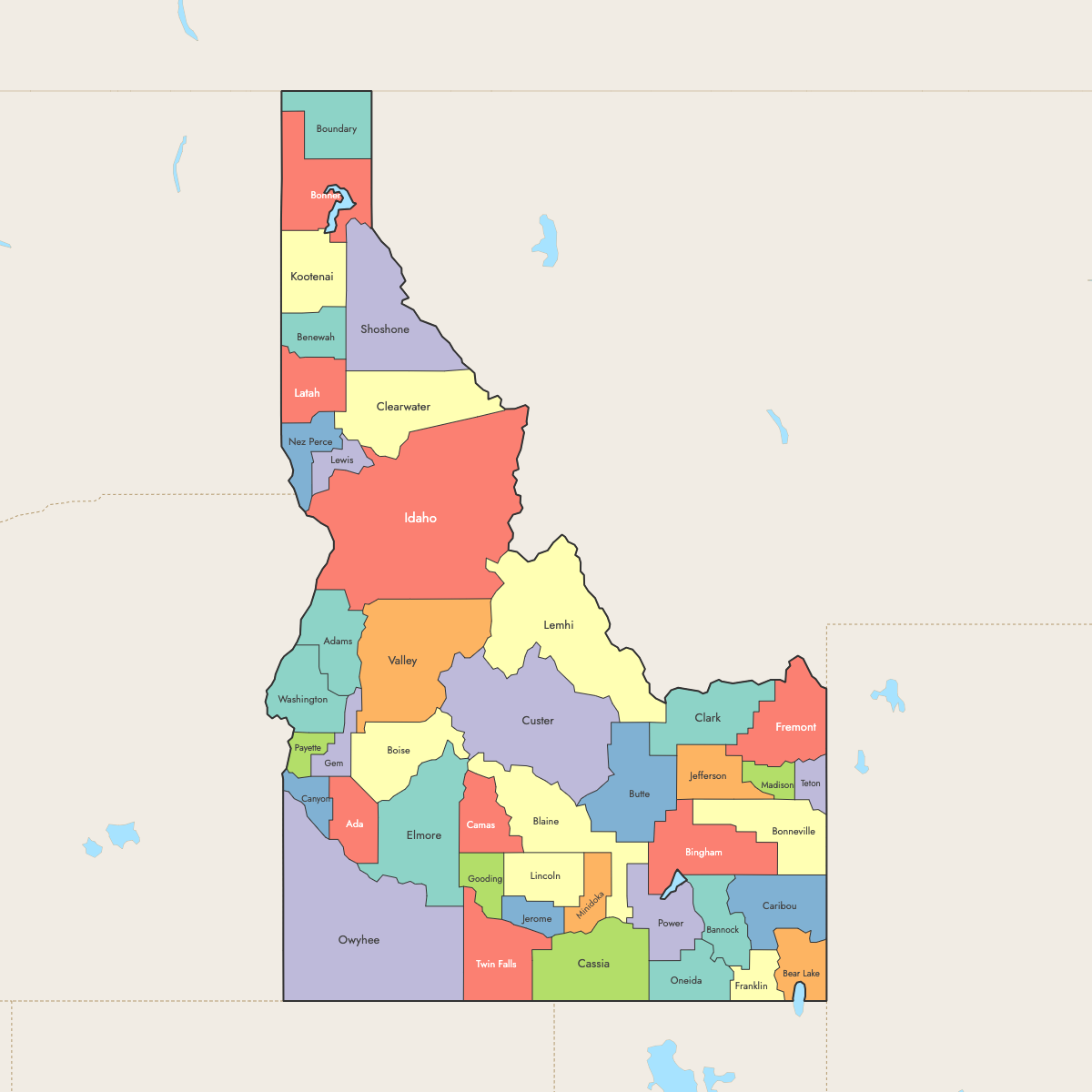 Custom Map of Idaho Counties with Surrounding Areas