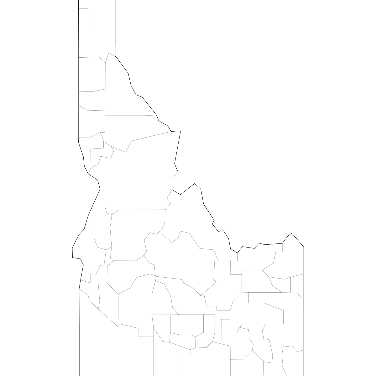 Outlined Map of Idaho Counties