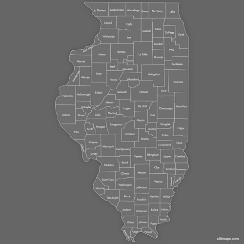Preview of Labeled Map of Illinois Counties (Dark)