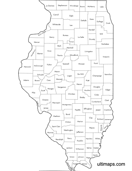 Preview of Labeled Map of Illinois Counties (Letter)