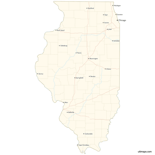 Preview of Map of Illinois Counties with Cities