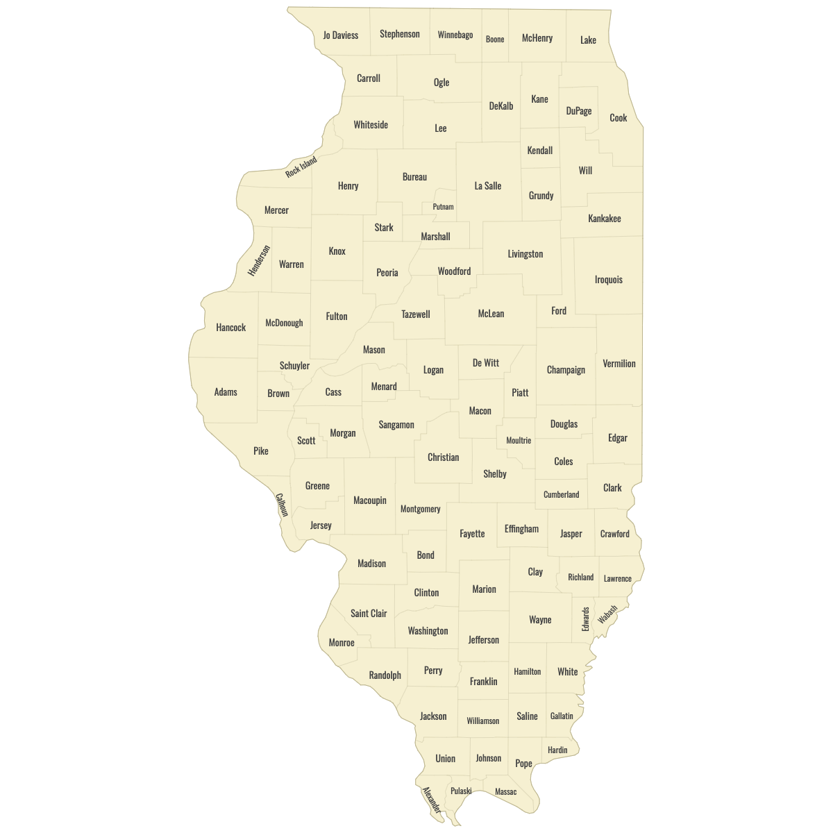 Blank Map of Illinois Counties With Labels