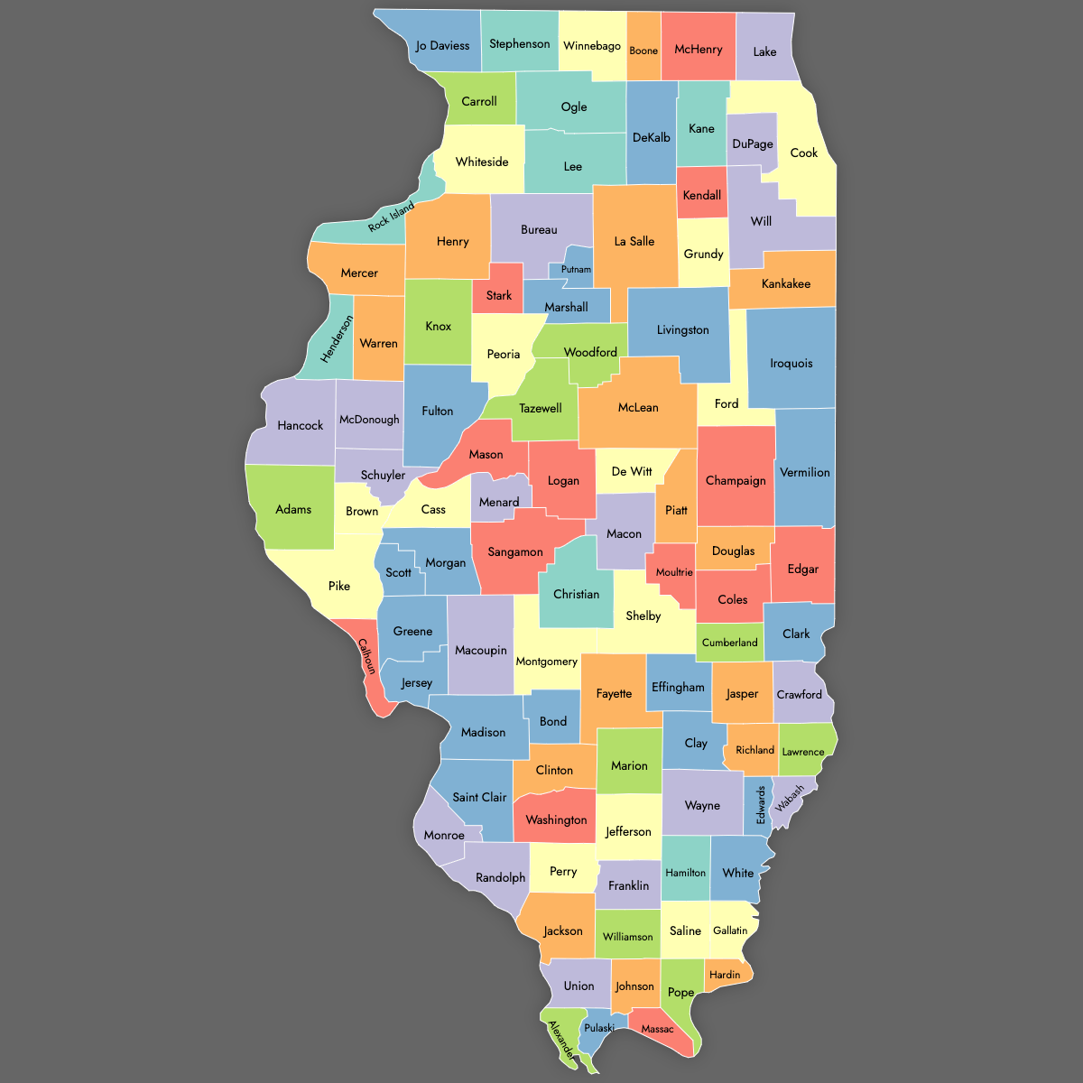 Custom Map of Illinois Counties With Labels