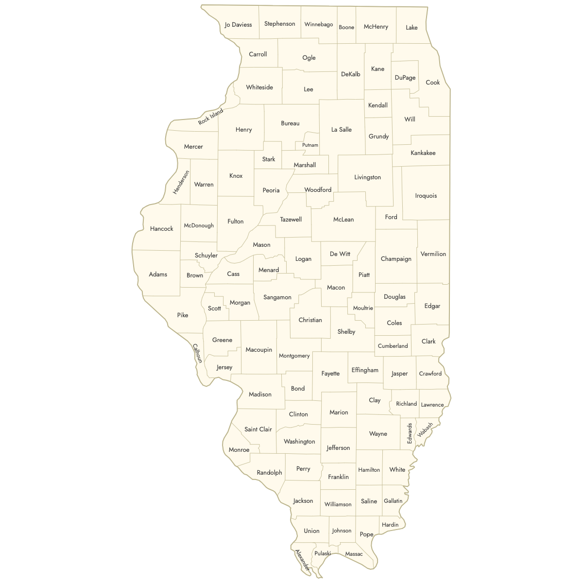 Unstyled Map of Illinois Counties With Labels