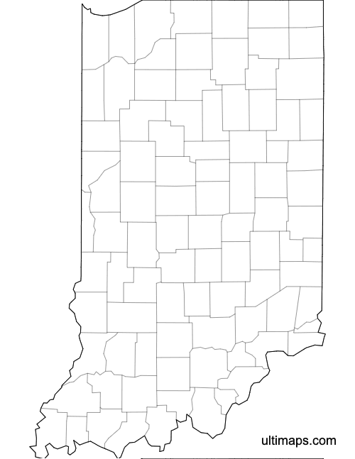 Preview of Blank Map of Indiana Counties (Letter)