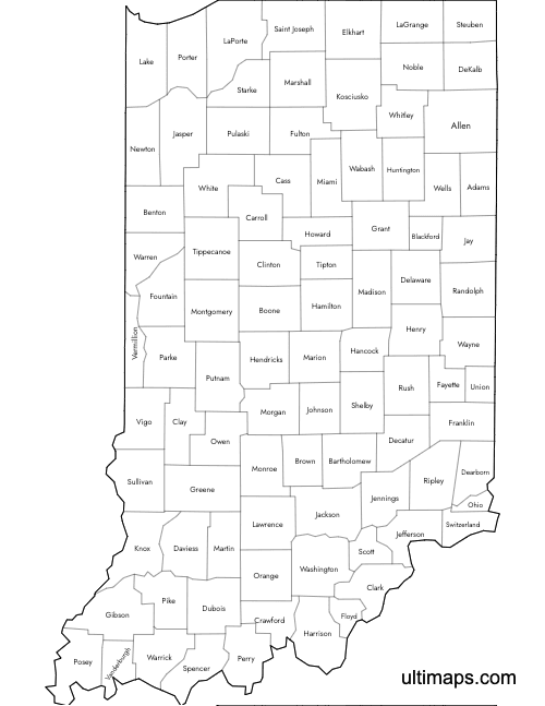 Preview of Labeled Map of Indiana Counties (Letter)