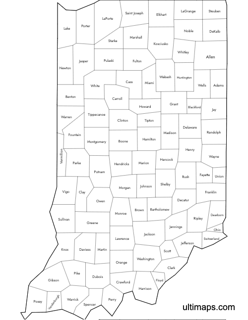 Preview of Labeled Map of Indiana Counties (Letter)