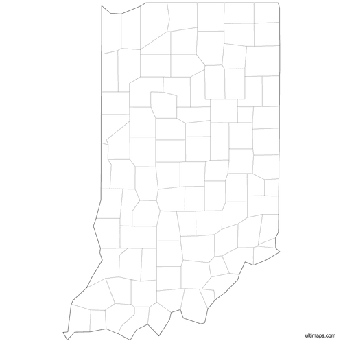 Preview of Outlined Map of Indiana Counties
