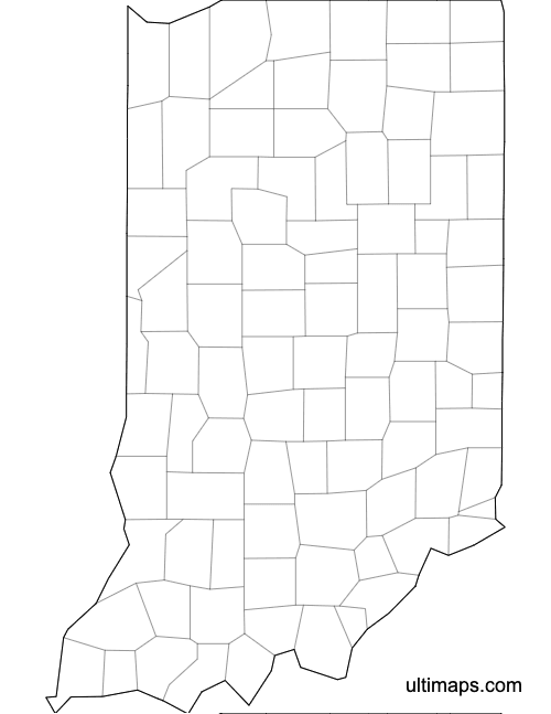 Preview of Outlined Map of Indiana Counties (Letter)