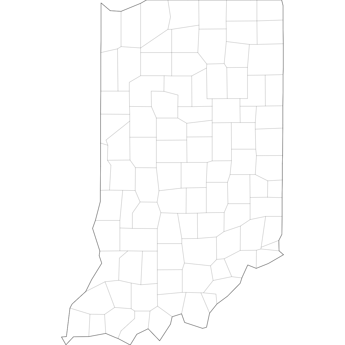 Outlined Map of Indiana Counties