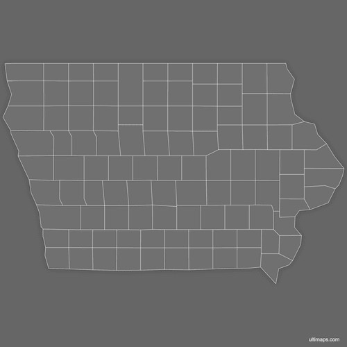 Preview of Blank Map of Iowa Counties (Dark)