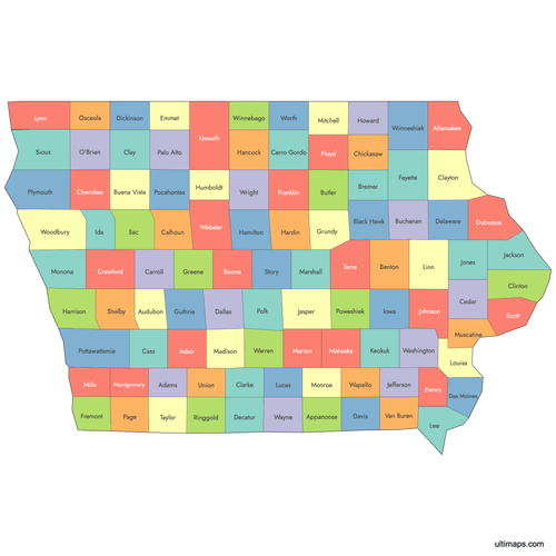 Preview of Labeled Map of Iowa Counties