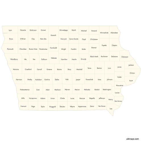 Preview of Labeled Map of Iowa Counties