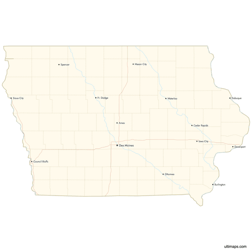 Preview of Map of Iowa Counties with Cities