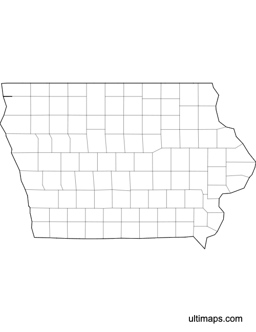 Preview of Outlined Map of Iowa Counties (Letter)