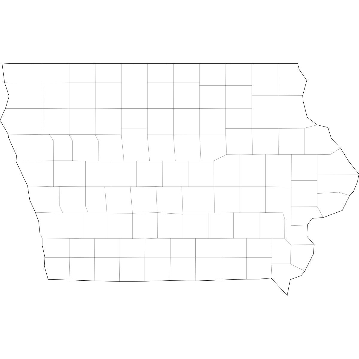 Outlined Map of Iowa Counties