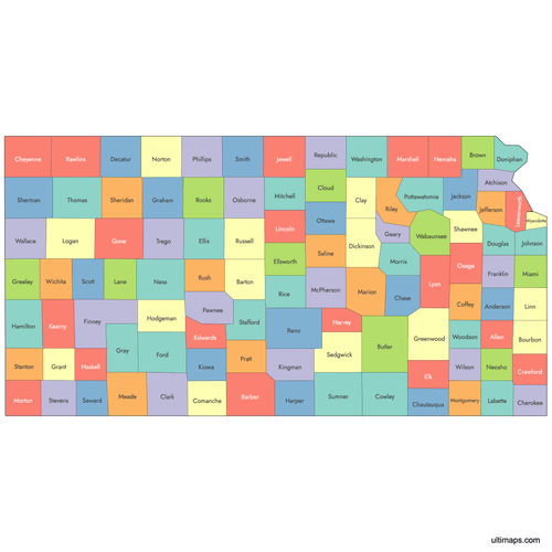 Preview of Labeled Map of Kansas Counties
