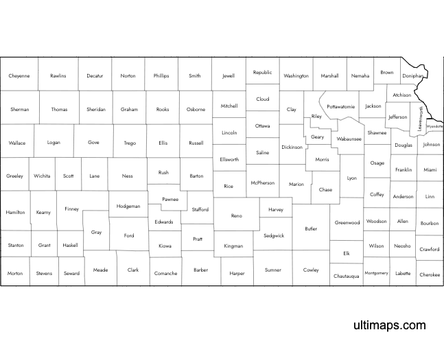 Preview of Labeled Map of Kansas Counties (A4)