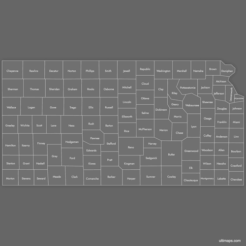 Preview of Labeled Map of Kansas Counties (Dark)