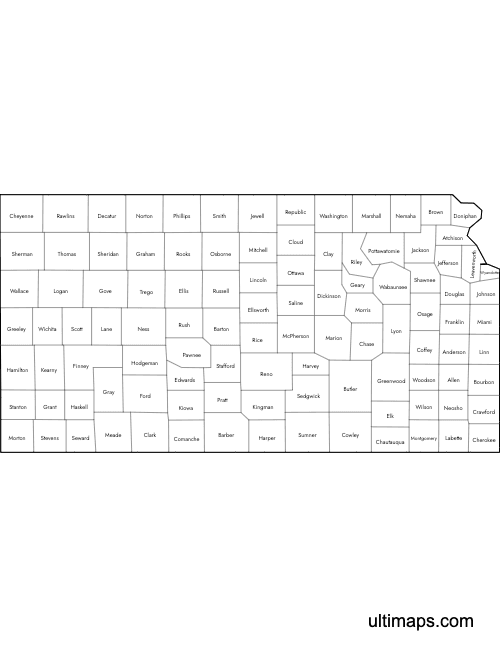 Preview of Labeled Map of Kansas Counties (Letter)